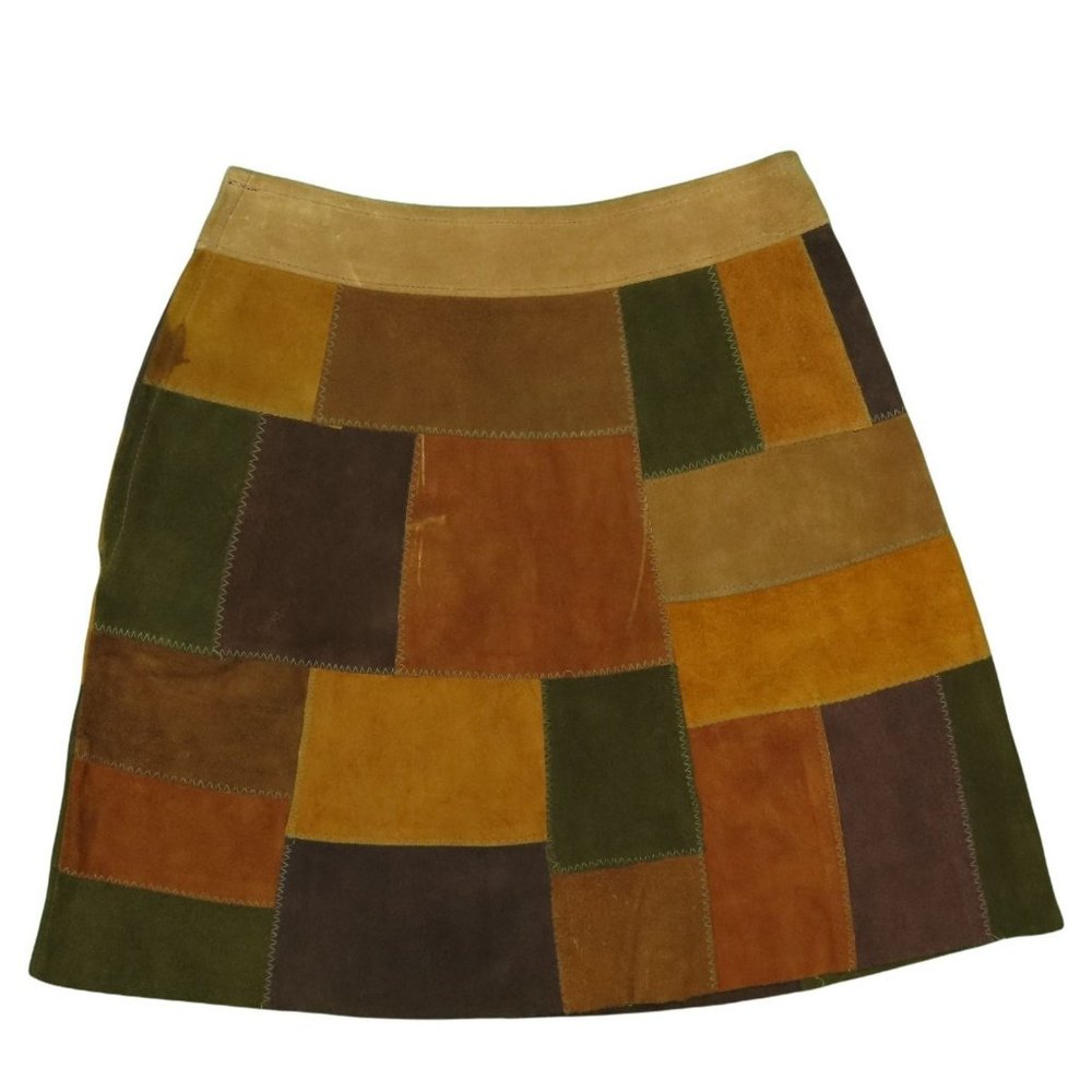 1960s Vintage Patchwork Suede Skirt Sz. 24